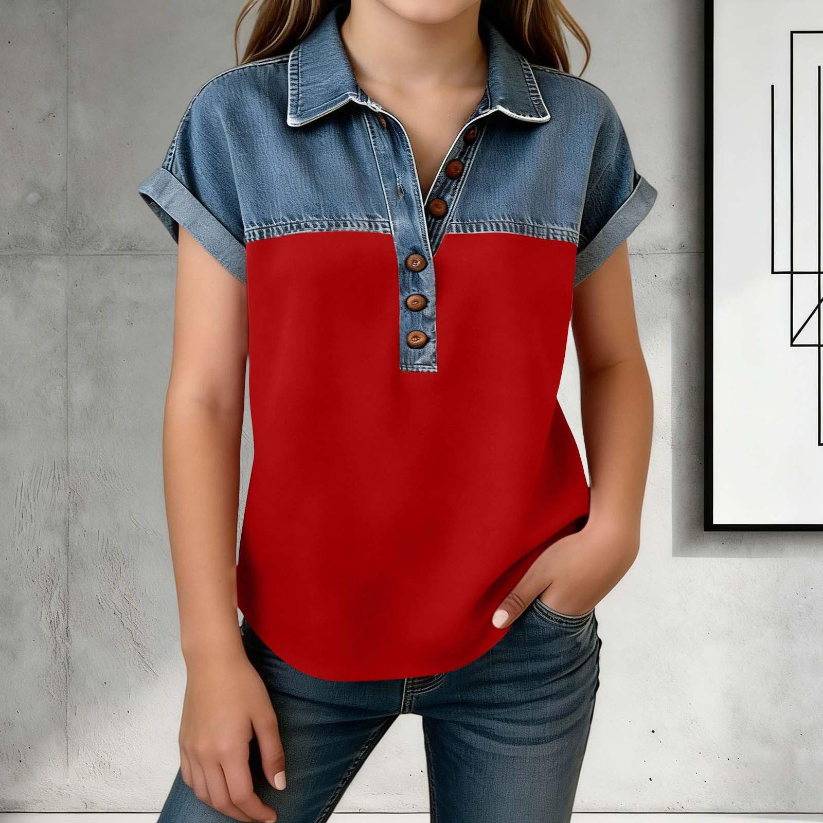Kids Casual Loose Fit Short Sleeve Top Denim Collar Button Front Patchwork Design Comfortable Summer Shirt for Girls 120
Kids Casual Loose Fit Short Sleeve Top Denim Collar Button Front Patchwork Design Comfortable Summer Shirt for Girls 120