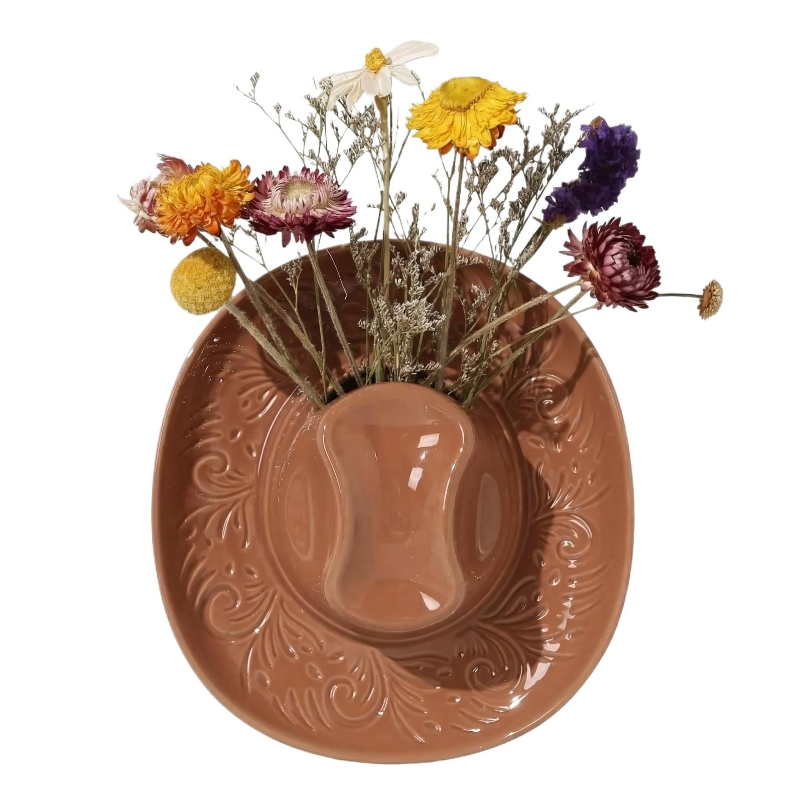 Wall Mounted Decorative Vase Shaped Like Hanging Cowboy Hat Ceramic Material Suitable for Indoor Use Rustic Style Home Decor
Wall Mounted Decorative Vase Shaped Like Hanging Cowboy Hat Ceramic Material Suitable for Indoor Use Rustic Style Home Decor