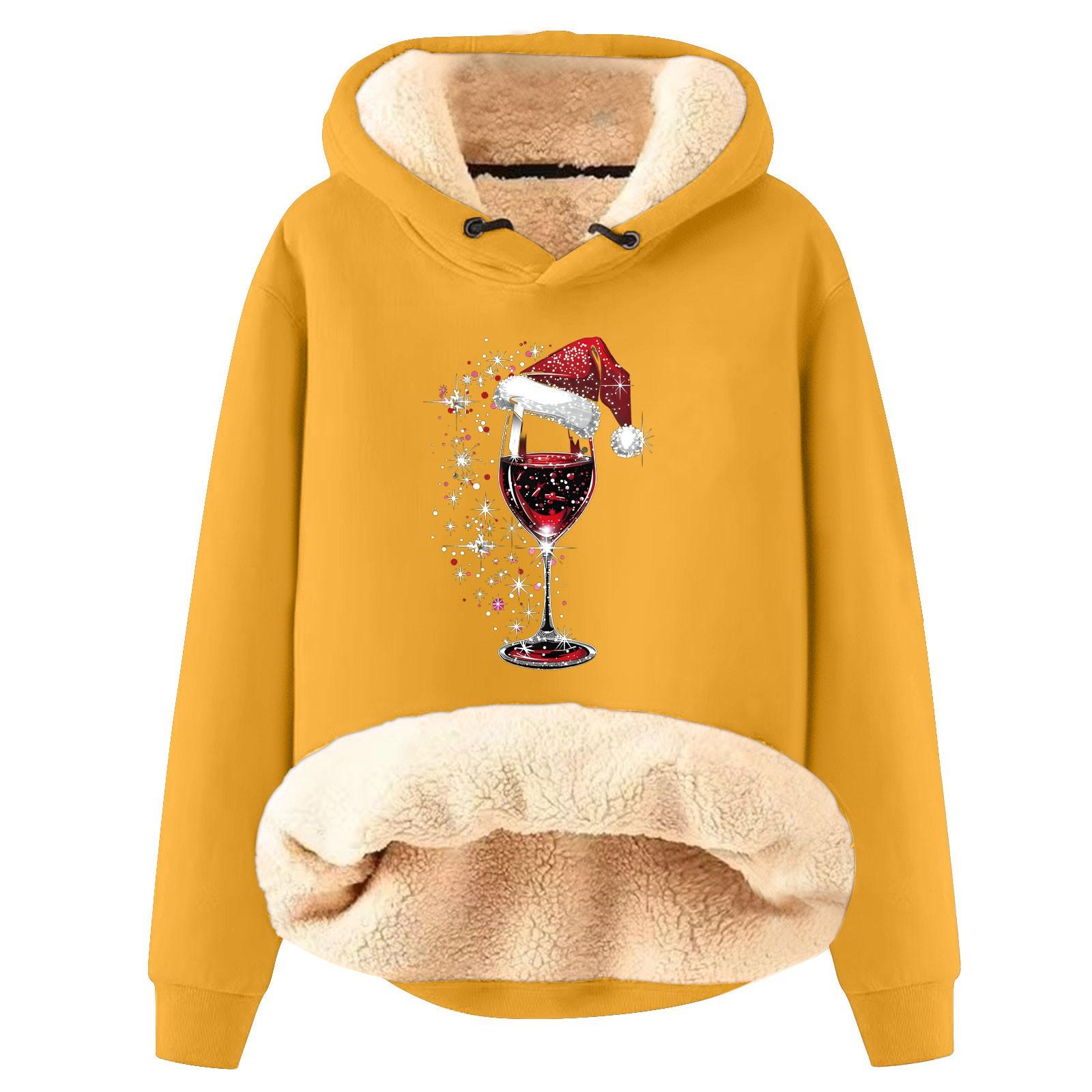 Женская модная толстовка с капюшоном и рождественским принтом, утепленная, свободная, с капюшоном L жёлтый