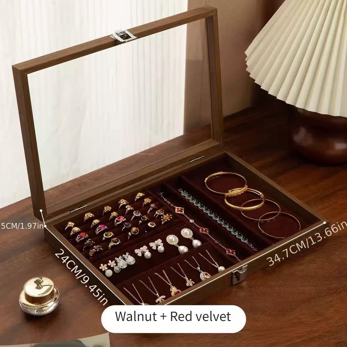 Jewelry Storage Box Vintage Earring Display Case Jewelry Box Walnut Wood Glass Multi-Compartment Velvet Lined Organizer Gift червоний
Jewelry Storage Box Vintage Earring Display Case Jewelry Box Walnut Wood Glass Multi-Compartment Velvet Lined Organizer Gift червоний