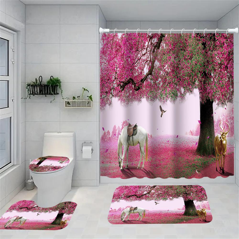 1/4 Pink Tree Shower Curtains, Toilet Seat Decoration, Shower Curtain With Carpet And Toilet Lid, 12 70.8X70.8 Inch Hooks W60H190(CM)-1 Pcs
1/4 Pink Tree Shower Curtains, Toilet Seat Decoration, Shower Curtain With Carpet And Toilet Lid, 12 70.8X70.8 Inch Hooks W60H190(CM)-1 Pcs