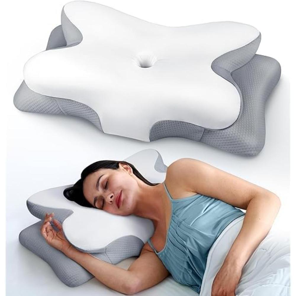 Ergonomic Memory Foam Cervical Pillow, White and Gray, Contoured Design, Adjustable Height 10-13.5cm, for Side and Back Sleepers, Neck Support 1PCS
Ergonomic Memory Foam Cervical Pillow, White and Gray, Contoured Design, Adjustable Height 10-13.5cm, for Side and Back Sleepers, Neck Support 1PCS