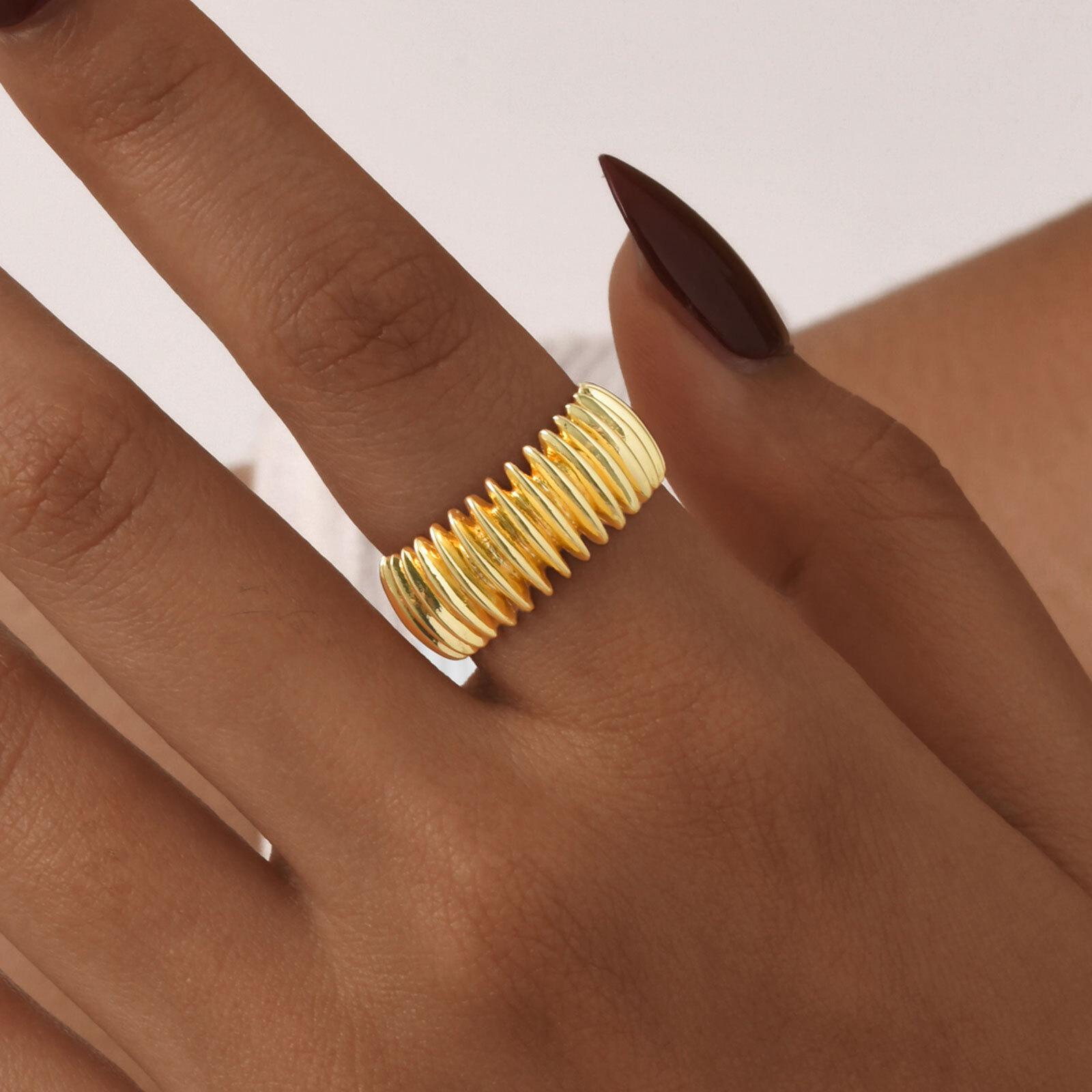 Stainless Steel Creative Geometry Rings for Women, Gold Plated Waterproof Finger Jewelry US Ring Size 08
Stainless Steel Creative Geometry Rings for Women, Gold Plated Waterproof Finger Jewelry US Ring Size 08