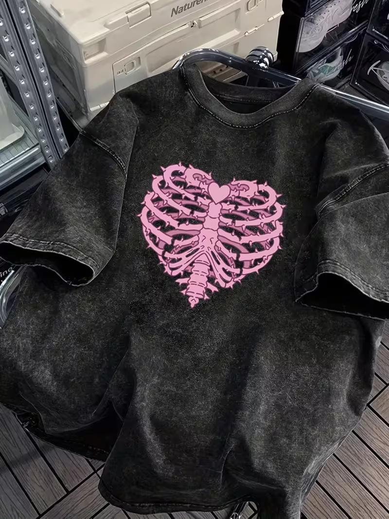 Vintage Washed Pink Ribcage Heart Graphic TShirt for Men Women Casual Short Sleeve Crew Neck Oversized Gothic Tee S
Vintage Washed Pink Ribcage Heart Graphic TShirt for Men Women Casual Short Sleeve Crew Neck Oversized Gothic Tee S