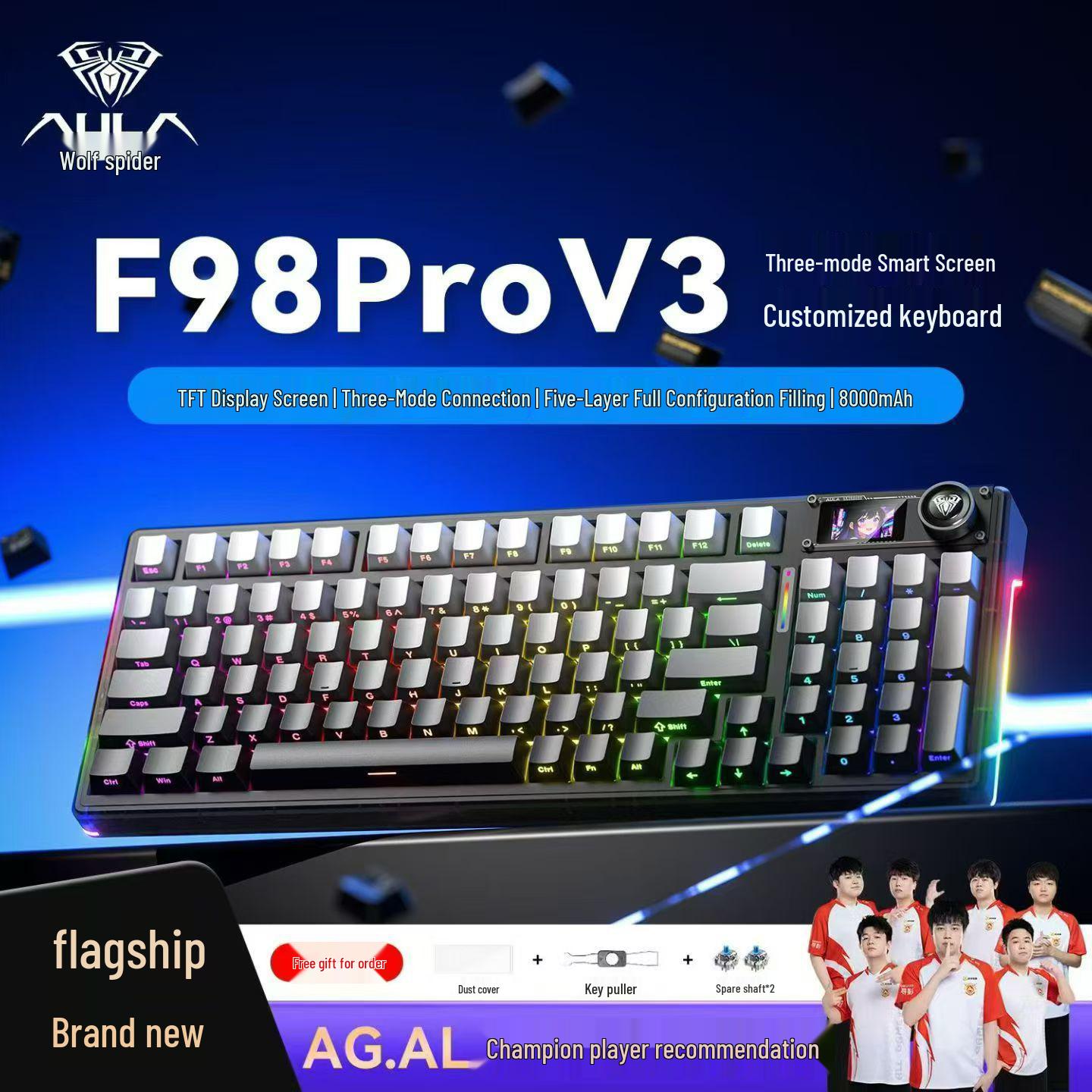 Spider F98Pro V3 Custom Mechanical Keyboard: Wireless/Wired/Bluetooth, Side-Engraved, Transparent, Hot-Swappable, RGB.
Spider F98Pro V3 Custom Mechanical Keyboard: Wireless/Wired/Bluetooth, Side-Engraved, Transparent, Hot-Swappable, RGB.