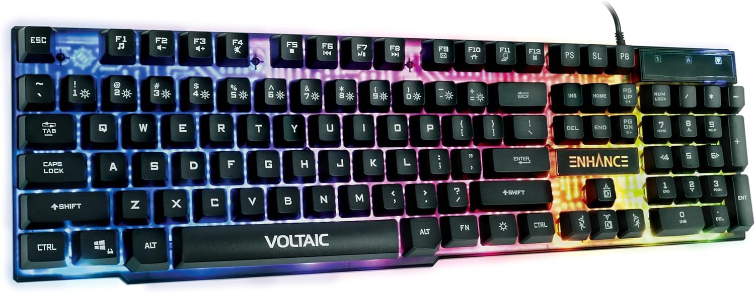 ENHANCE gaming Voltaic 2 Gaming Keyboard LED Backlit Membrane Keyboard Clear Circuit Design Mechanical Feeling Keyboard with Multimedia Keys 19KRO
ENHANCE gaming Voltaic 2 Gaming Keyboard LED Backlit Membrane Keyboard Clear Circuit Design Mechanical Feeling Keyboard with Multimedia Keys 19KRO