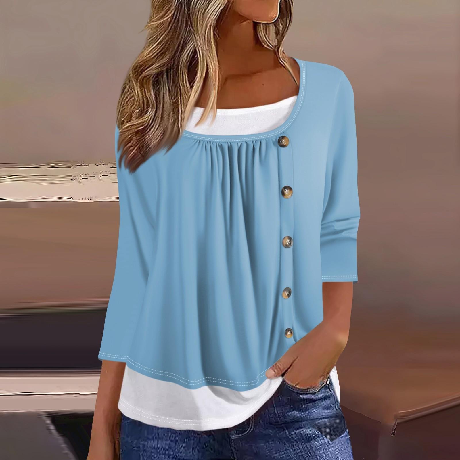 Жіноча футболка з принтом і рукавами 3/4, підроблені двійки, щоденна мода на вихідні, базовий звичайний топ S світло-синій колір
Жіноча футболка з принтом і рукавами 3/4, підроблені двійки, щоденна мода на вихідні, базовий звичайний топ S світло-синій колір