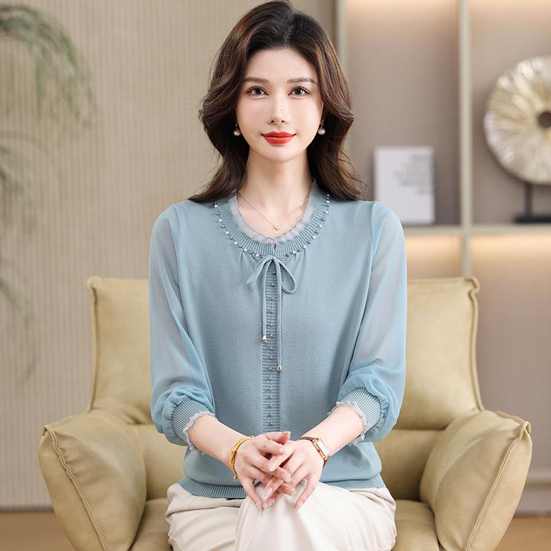 Spring Lace Beaded Mesh Sleeve Knitted Ice Silk T-Shirt for Middle-Aged Women XL (Recommended within 105 catties)
Spring Lace Beaded Mesh Sleeve Knitted Ice Silk T-Shirt for Middle-Aged Women XL (Recommended within 105 catties)