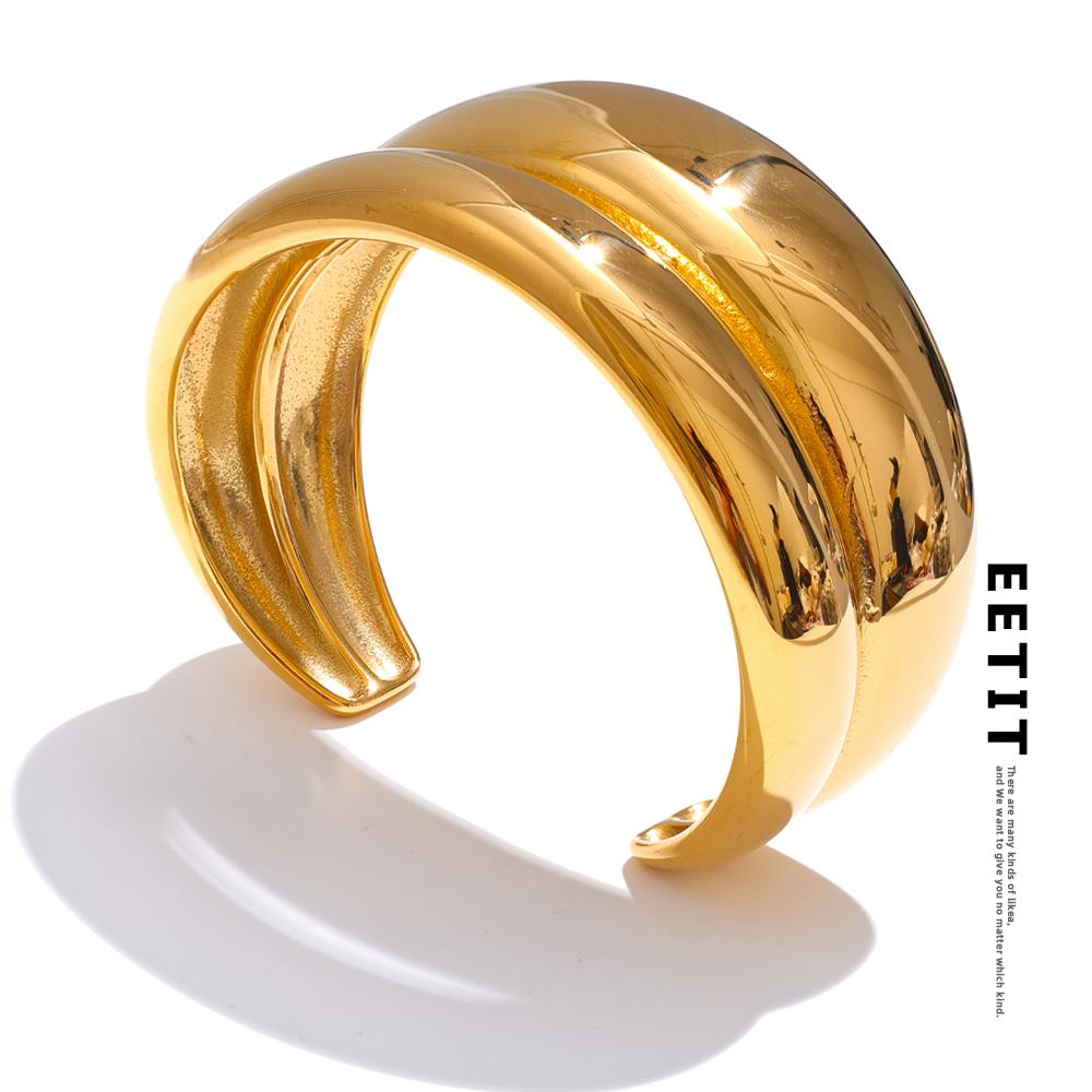 Eetit 18K Golden PVD Plated Stainless Steel Double Layer Cuff Statement Bracelet Bangle Smooth Metal Texture Attractive Jewelry
Eetit 18K Golden PVD Plated Stainless Steel Double Layer Cuff Statement Bracelet Bangle Smooth Metal Texture Attractive Jewelry