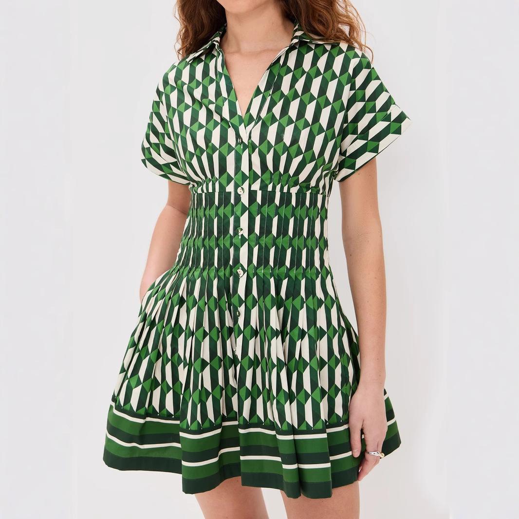 2025 Geometric Print Pleated V-Neck Short-Sleeved Dress Small зелёный
2025 Geometric Print Pleated V-Neck Short-Sleeved Dress Small зелёный