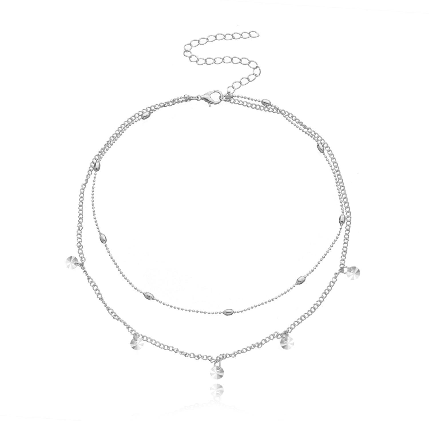 European and American jewelry, simple acrylic rhinestone pendant necklace, fashionable double-layer round bead chain necklace срібний
European and American jewelry, simple acrylic rhinestone pendant necklace, fashionable double-layer round bead chain necklace срібний