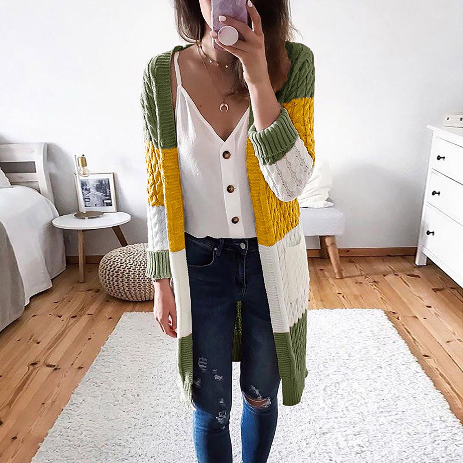 Women Winter Casual Fashion Long-sleeved Striped Stitching Contrast Cardigan Sweater Coat L зелений
Women Winter Casual Fashion Long-sleeved Striped Stitching Contrast Cardigan Sweater Coat L зелений