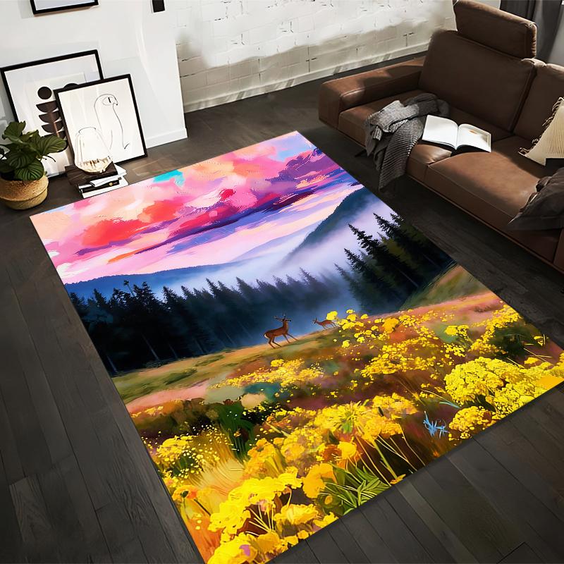 Colorful Landscape Carpet With Deer, Yellow Flowers, Forest Scene Suitable for use as an anti-slip for living room bedroom sofas 40x60cm( 15x23in )
Colorful Landscape Carpet With Deer, Yellow Flowers, Forest Scene Suitable for use as an anti-slip for living room bedroom sofas 40x60cm( 15x23in )