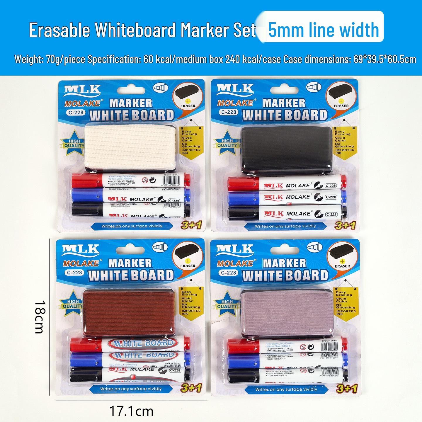 Erasable Whiteboard Marker Set: 3 Colors, Thick Tip, Large Capacity, Water-Based with Eraser.
Erasable Whiteboard Marker Set: 3 Colors, Thick Tip, Large Capacity, Water-Based with Eraser.