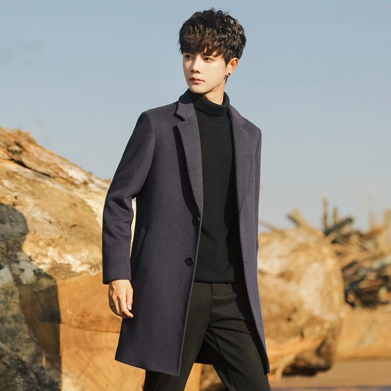 Шерстяное пальто мужское средней и длинной длины утолщенная флисовая куртка зимняя теплая корейская версия некашемировый тренчкот 3XL