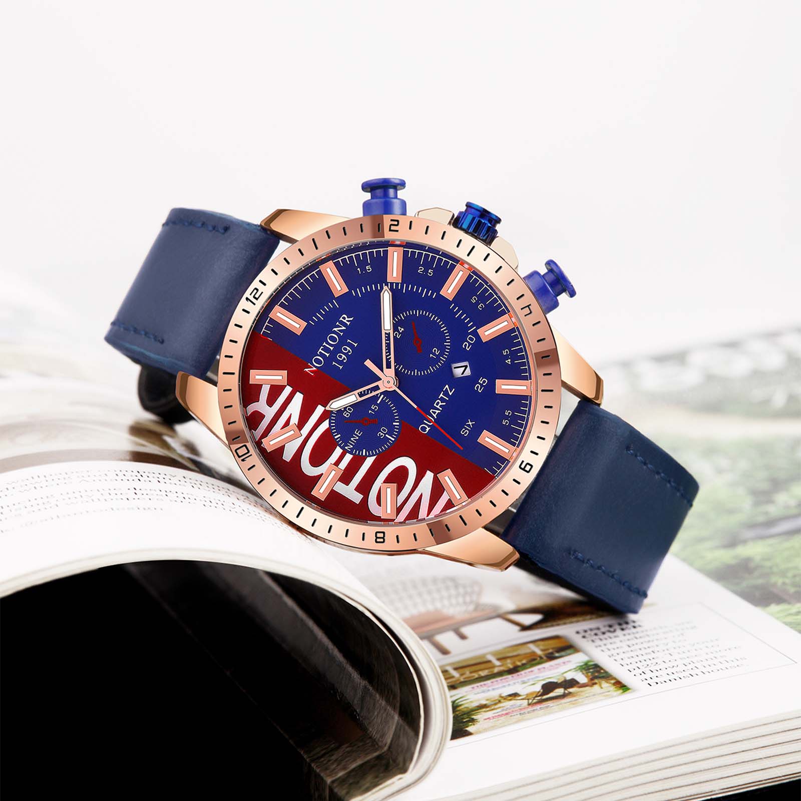 Чоловічий діловий годинник Повсякденний годинник Чоловічий кварцовий годинник Червоно-синій Дивіться дизайнерський годинник Календар Пояс для годинника синій/червоний
Чоловічий діловий годинник Повсякденний годинник Чоловічий кварцовий годинник Червоно-синій Дивіться дизайнерський годинник Календар Пояс для годинника синій/червоний