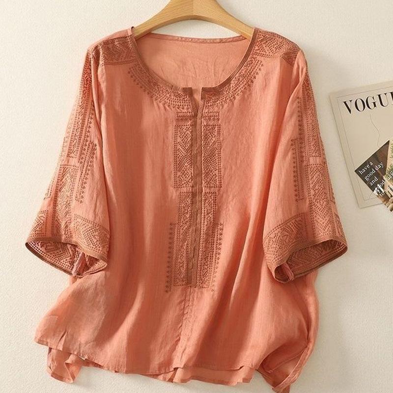 Хлопковая и льняная вышитая футболка с V-образным вырезом и короткими рукавами, женский летний свободный и тонкий топ со средними рукавами, литературный и художественный стиль, большого размера 3XL оранжевый
Хлопковая и льняная вышитая футболка с V-образным вырезом и короткими рукавами, женский летний свободный и тонкий топ со средними рукавами, литературный и художественный стиль, большого размера 3XL оранжевый