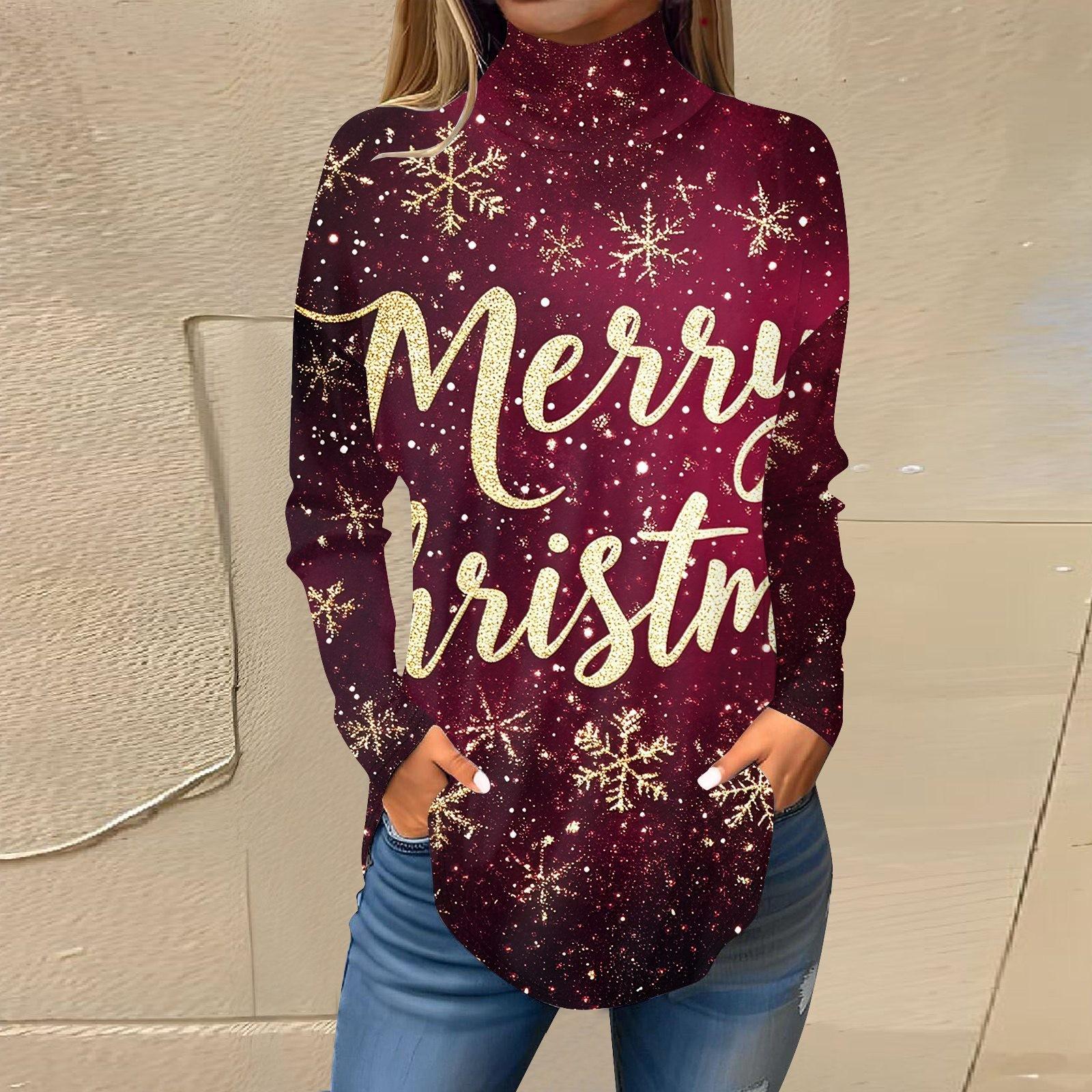 Женская модная повседневная футболка с высоким воротом и рождественским принтом, длинный рукав, пуловер, топ S
Женская модная повседневная футболка с высоким воротом и рождественским принтом, длинный рукав, пуловер, топ S