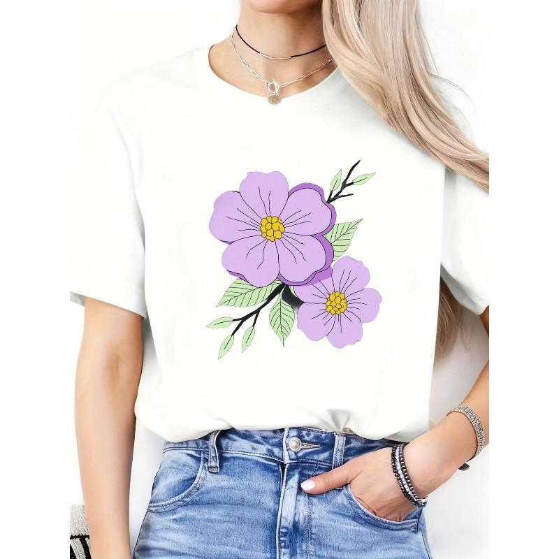 Women s Black Purple Floral Print Short Sleeve Tee Casual Spring Summer Holiday Top S белый
Women s Black Purple Floral Print Short Sleeve Tee Casual Spring Summer Holiday Top S белый