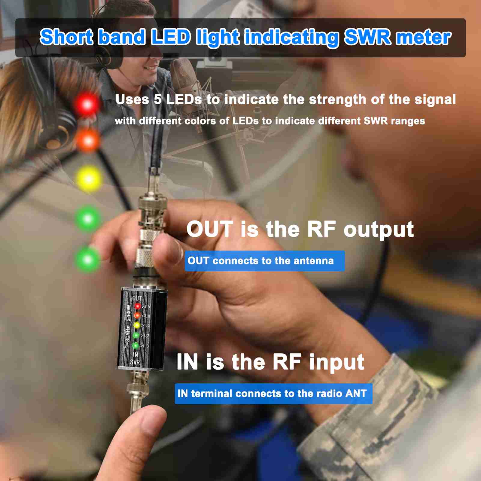 LED SWR Meter 3-30MHz Frequency Shortwave Standing Waves Indicator for Television Broadcasting
LED SWR Meter 3-30MHz Frequency Shortwave Standing Waves Indicator for Television Broadcasting