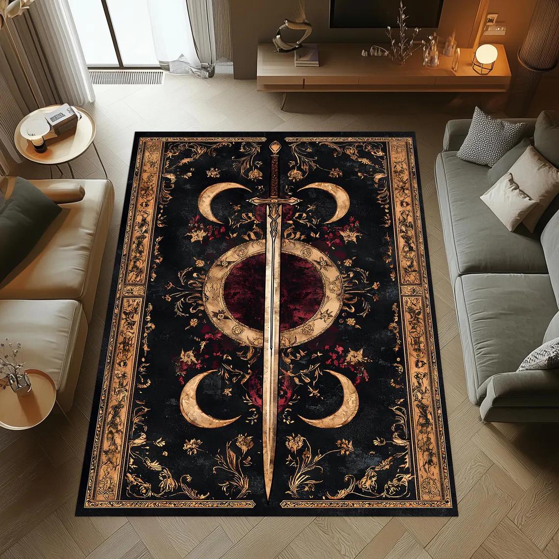 Sword Moon Rug , Gothic Gold Black Area Carpet , Mystical Occult Floor Art , Baroque Style Washable Rug , Non Slip Decorative Rug 40cm x 60cm
Sword Moon Rug , Gothic Gold Black Area Carpet , Mystical Occult Floor Art , Baroque Style Washable Rug , Non Slip Decorative Rug 40cm x 60cm