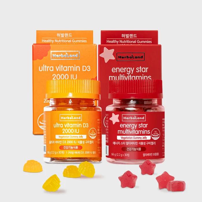 Ultra Vitamin D3 2000 IU + Energy Star Multivitamin Vegetable Gummy Jelly 2 Types 1 Bottle Each
Ultra Vitamin D3 2000 IU + Energy Star Multivitamin Vegetable Gummy Jelly 2 Types 1 Bottle Each