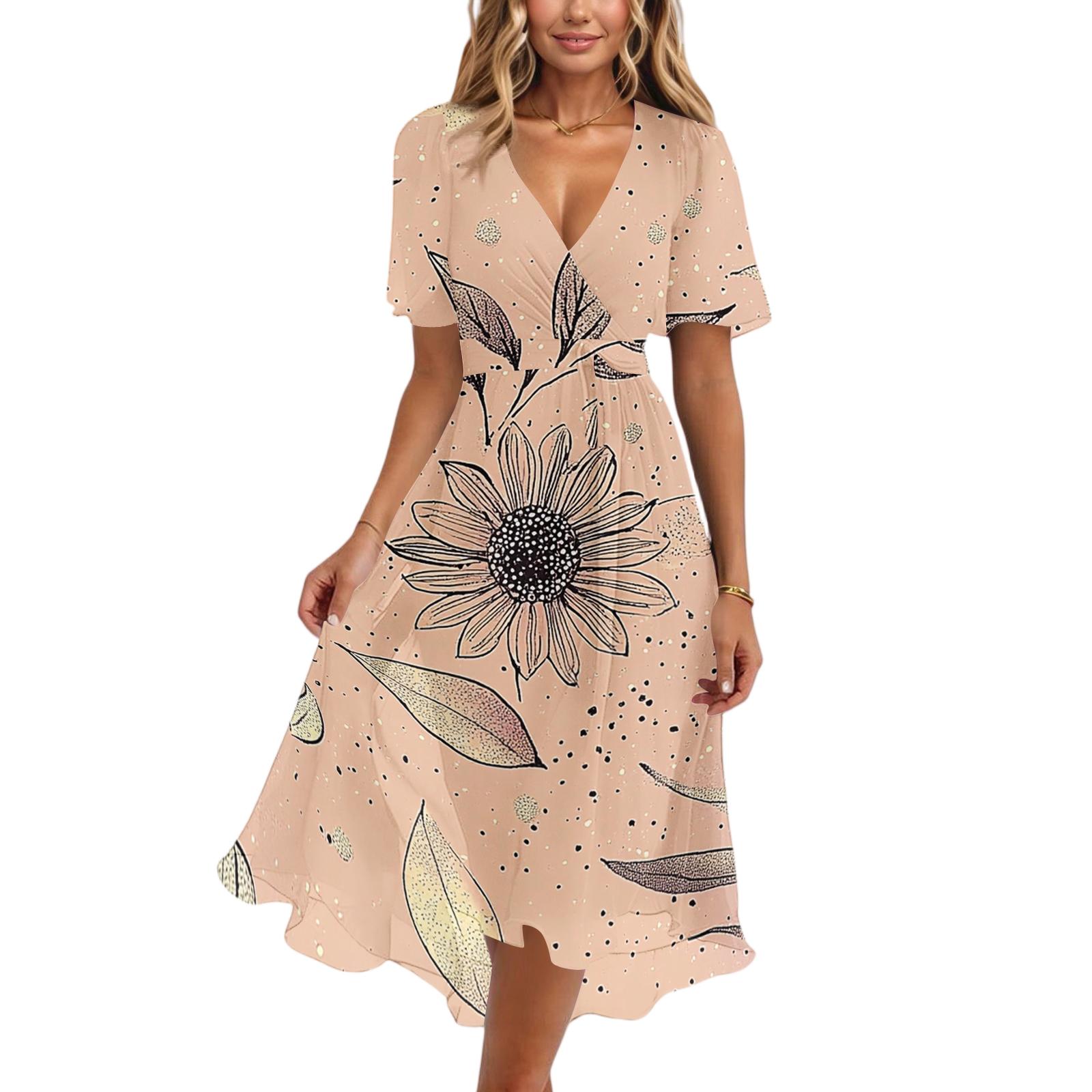 Womens V Neck Short Sleeve Wrap Midi Dress with Floral Print Lightweight Fabric and Adjustable Waist Tie Design XL
Womens V Neck Short Sleeve Wrap Midi Dress with Floral Print Lightweight Fabric and Adjustable Waist Tie Design XL