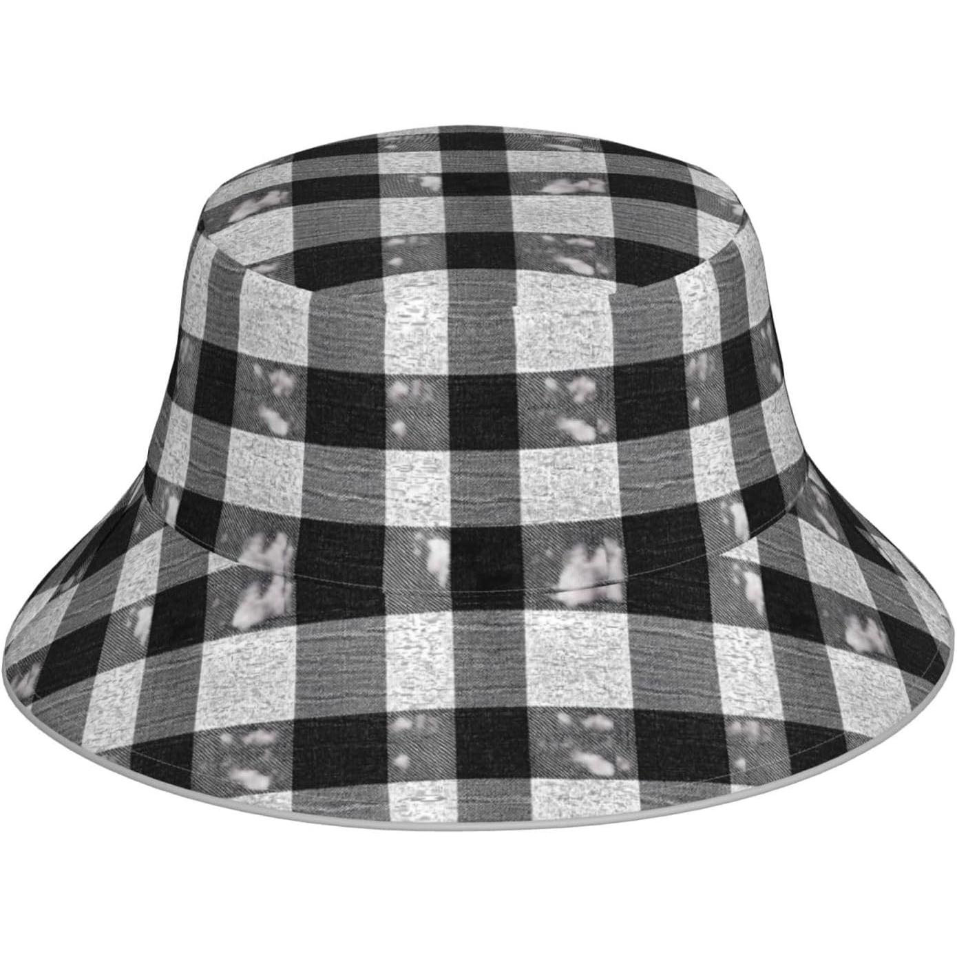 White and Black Plaid Print Bucket Hat Multicolored Fisherman Cap Packable Sun Hat for Men and Women
White and Black Plaid Print Bucket Hat Multicolored Fisherman Cap Packable Sun Hat for Men and Women