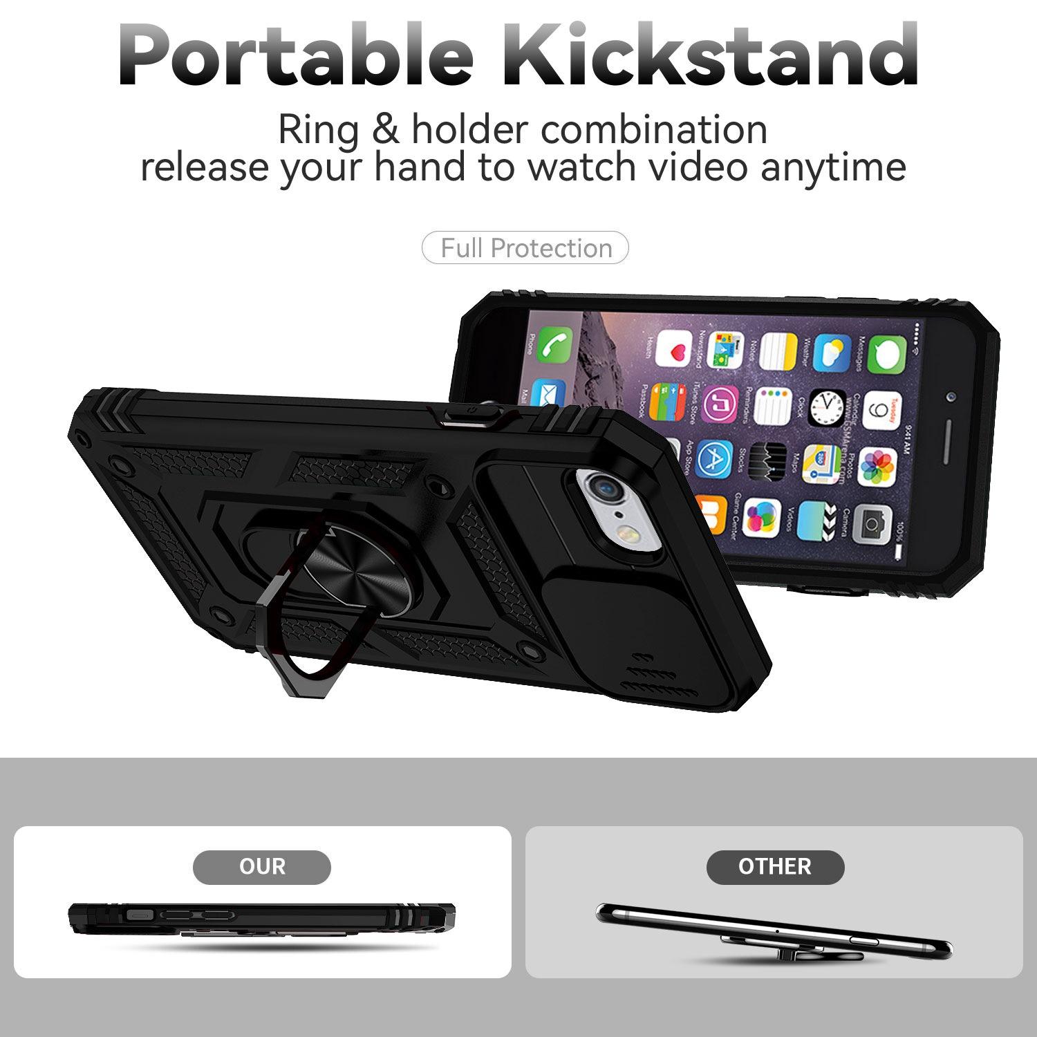 For iPhone SE (2022)/SE (2020)/8/7 4.7 inch Dustproof Phone Case Ring Kickstand Hybrid PC TPU Phone Shell with Slide Camera Protection Cover Black
For iPhone SE (2022)/SE (2020)/8/7 4.7 inch Dustproof Phone Case Ring Kickstand Hybrid PC TPU Phone Shell with Slide Camera Protection Cover Black