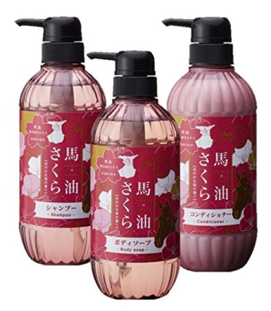 Horse Oil Sakura Shampoo, Conditioner, and Body Soap 3-Piece Set
Horse Oil Sakura Shampoo, Conditioner, and Body Soap 3-Piece Set