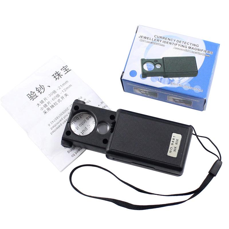 30X 60X Pocket Jewelry Magnifier Slide Out Illuminated Magnifying Glass with LED UV Light Handheld Loupe Lens For Diamond Coins
30X 60X Pocket Jewelry Magnifier Slide Out Illuminated Magnifying Glass with LED UV Light Handheld Loupe Lens For Diamond Coins