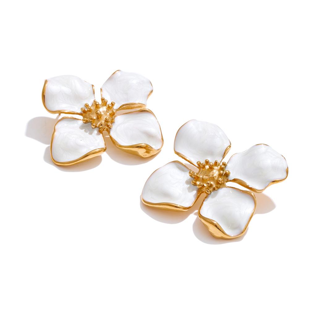 Yhpup Waterproof Fashion White Enamel Flower Big Stud Earrings 18K Golden PVD Plated Stainless Steel Exquisite Jewelry Gift
Yhpup Waterproof Fashion White Enamel Flower Big Stud Earrings 18K Golden PVD Plated Stainless Steel Exquisite Jewelry Gift