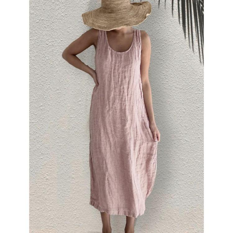 Sleeveless Round Neck Women Loose Cotton Linen Dress Summer Pockets S розовый
Sleeveless Round Neck Women Loose Cotton Linen Dress Summer Pockets S розовый