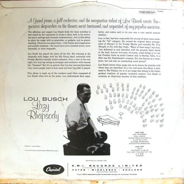 LP Record LOU BUSCH Lazy Rhapsody T1072 CAPITOL 195 UK Jazz Used
LP Record LOU BUSCH Lazy Rhapsody T1072 CAPITOL 195 UK Jazz Used