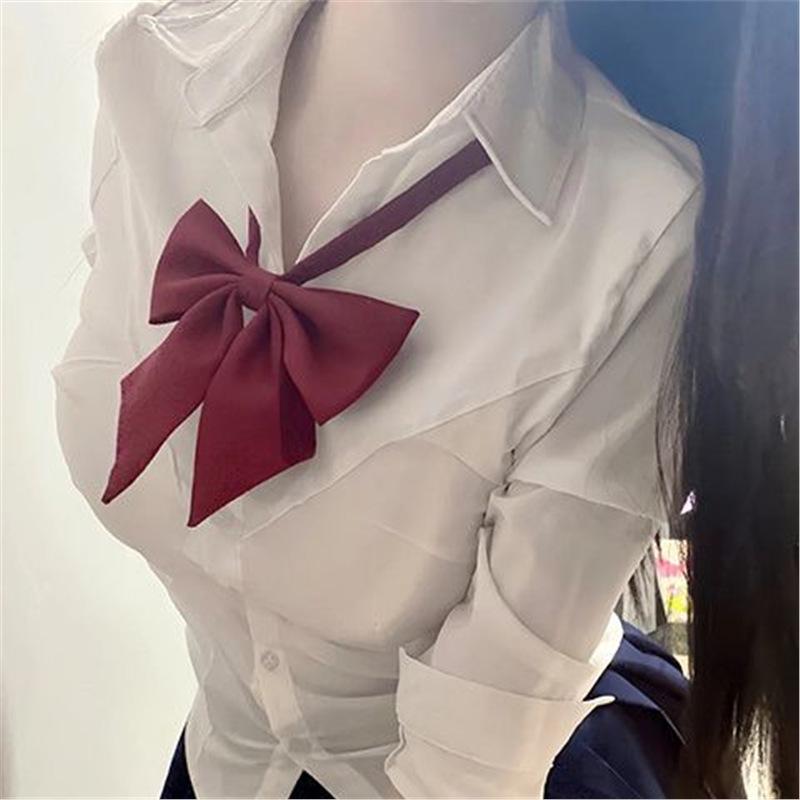 Комплект школьной формы преппи: Рубашка с длинным рукавом и приталенным силуэтом и черная плиссированная юбка для студенток Double Extra Large