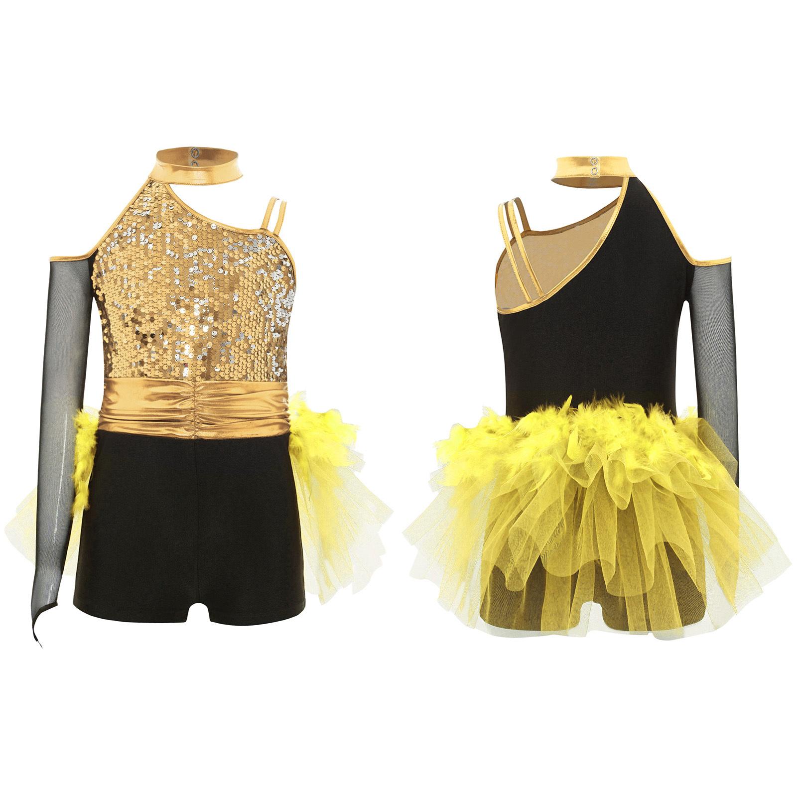 Дитячий комбінезон для сценічного виступу Костюм для джазового танцю для дівчаток Блискучий леотар зі спідницею з пір я для змагань, шоу, соло 9-10 Years золотий
Дитячий комбінезон для сценічного виступу Костюм для джазового танцю для дівчаток Блискучий леотар зі спідницею з пір я для змагань, шоу, соло 9-10 Years золотий