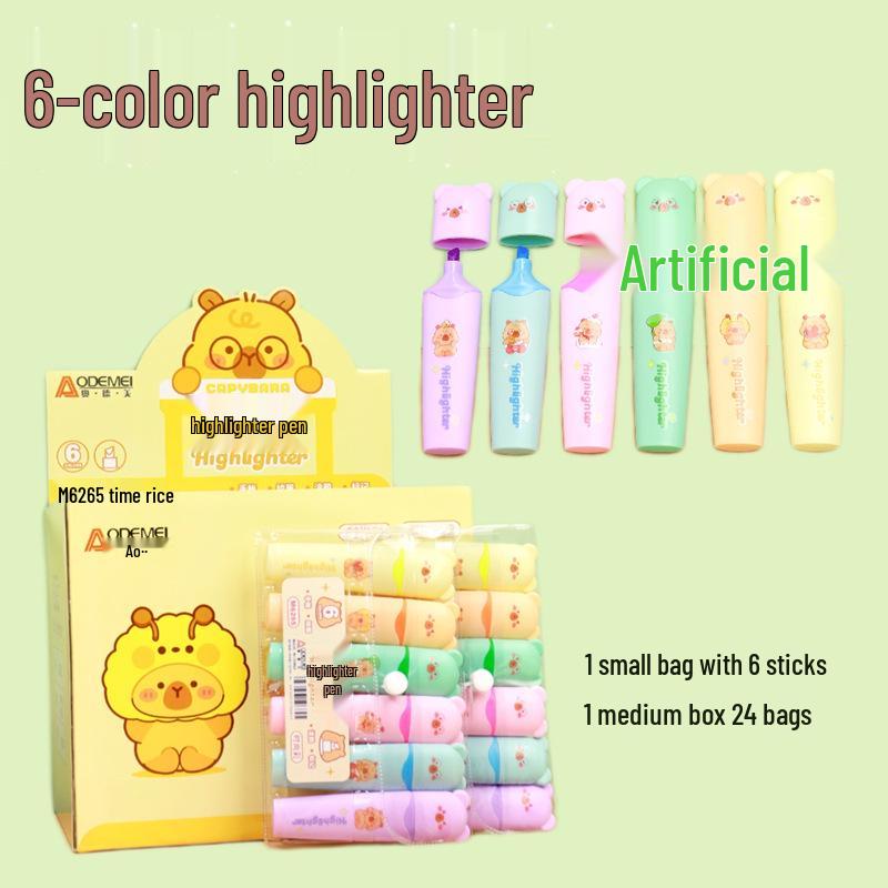 6-Color Glitter Fluorescent Marker Pen Set for Students - Cute Cartoon Design for Diaries and DIY Coloring 1 Box of 6 Pens
6-Color Glitter Fluorescent Marker Pen Set for Students - Cute Cartoon Design for Diaries and DIY Coloring 1 Box of 6 Pens