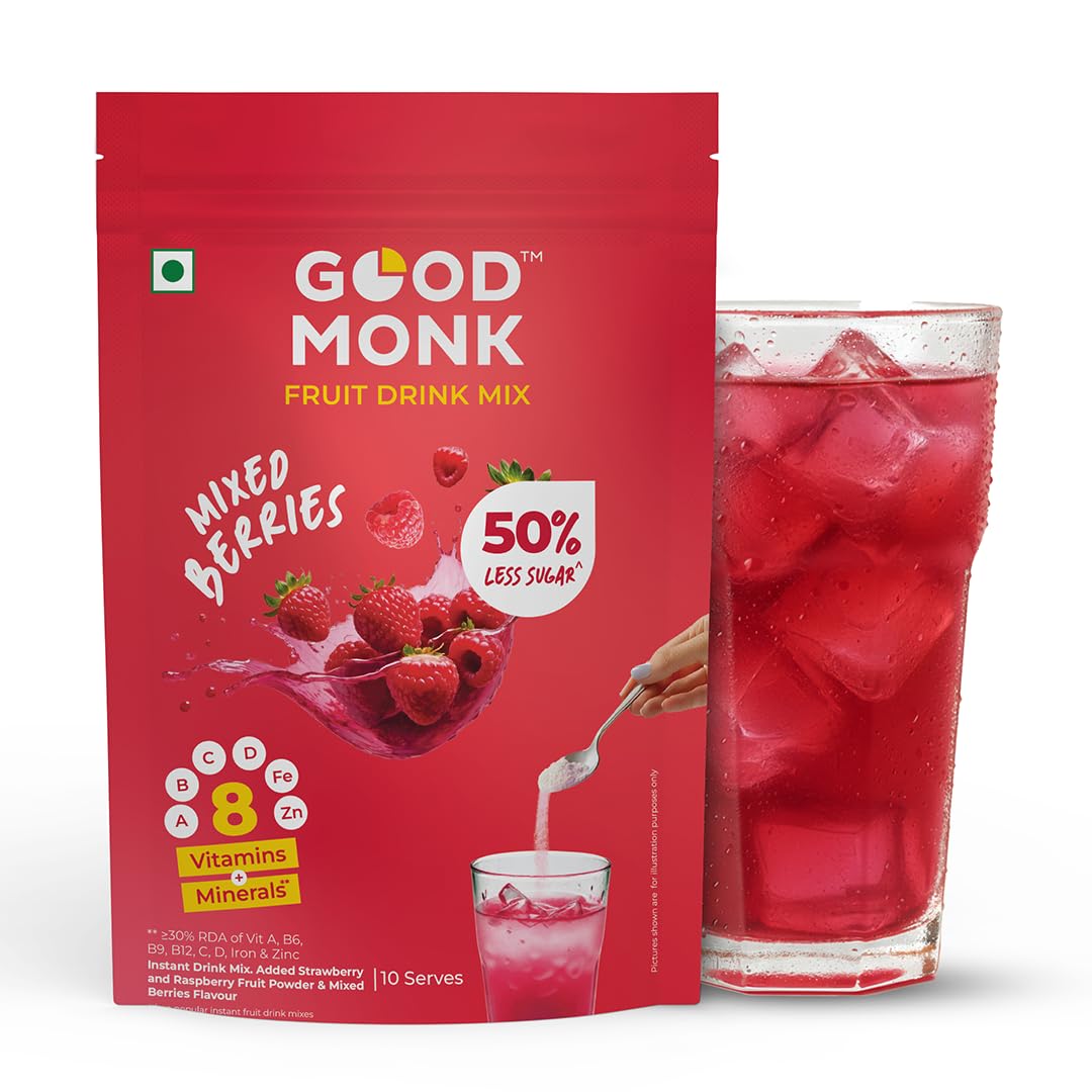 Good Monk Fruit Drink Mix (Natural Mixed Berries Powder), 50% Less Sugar with 8 Vitamins & Minerals (Vitamin B12, C, D, Iron & more) | Tasty & Heal
Good Monk Fruit Drink Mix (Natural Mixed Berries Powder), 50% Less Sugar with 8 Vitamins & Minerals (Vitamin B12, C, D, Iron & more) | Tasty & Heal