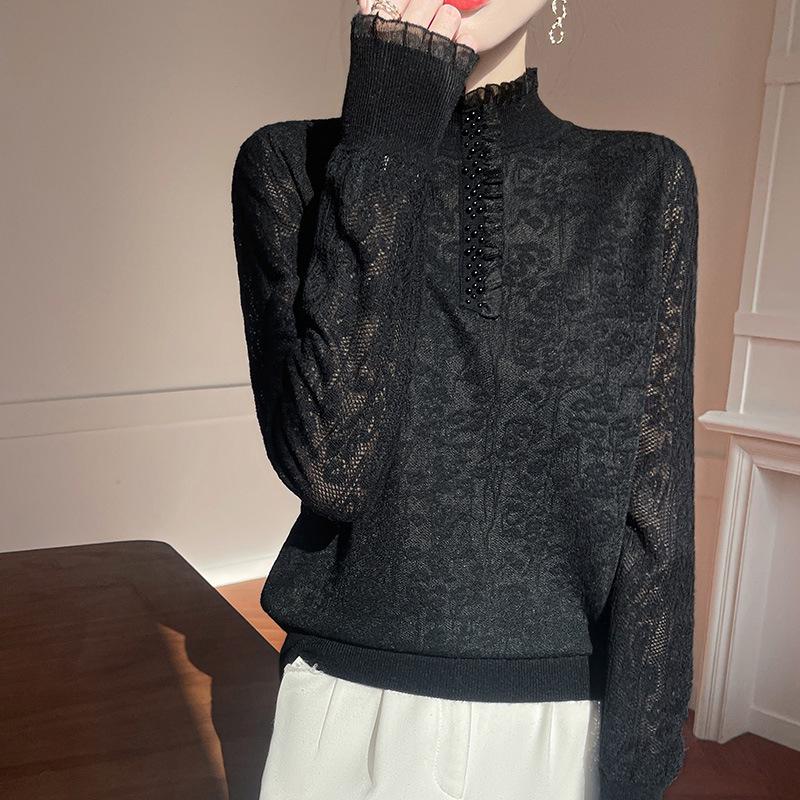 Женский вязаный топ с оборками, кружевом, бисером, полувысоким воротником 2025 XL чёрный
Женский вязаный топ с оборками, кружевом, бисером, полувысоким воротником 2025 XL чёрный
