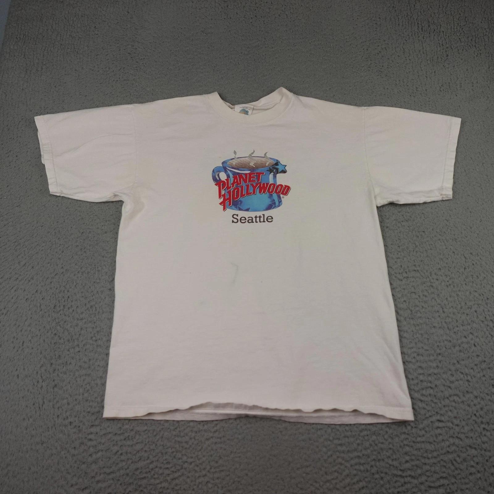 Vintage Planet Hollywood Shirt Mens Large White Seattle 1991 Made USA Coffee 90s M
Vintage Planet Hollywood Shirt Mens Large White Seattle 1991 Made USA Coffee 90s M