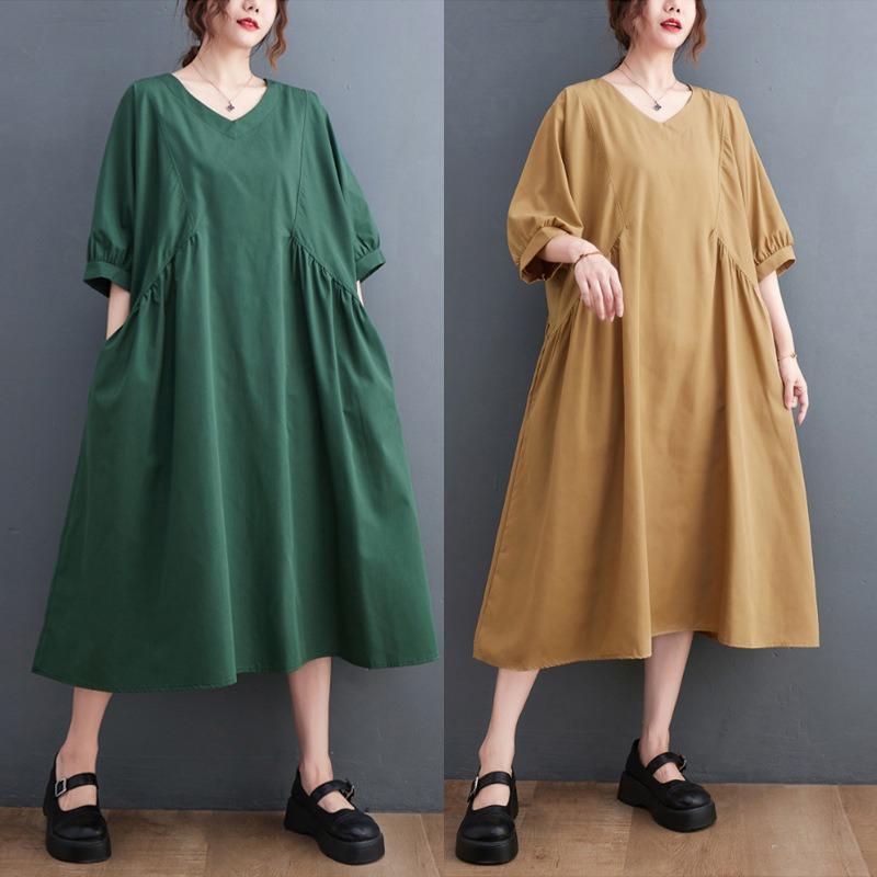 Real Shot Summer New Literary Large Size Loose Splicing Solid Color V-neck Short-sleeved Dress Women s Clothing Medium and Long 2XL верблюд
Real Shot Summer New Literary Large Size Loose Splicing Solid Color V-neck Short-sleeved Dress Women s Clothing Medium and Long 2XL верблюд