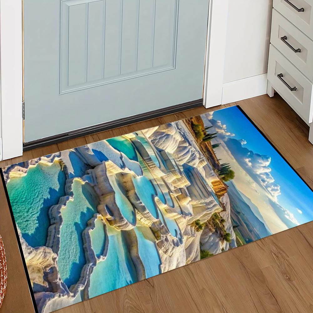 3D Natural Terraced Pool Pattern Door Mat with Turquoise Water and Rock Formed Travertine Terrace Landscape Room Decoration Mat 30x50cm
3D Natural Terraced Pool Pattern Door Mat with Turquoise Water and Rock Formed Travertine Terrace Landscape Room Decoration Mat 30x50cm