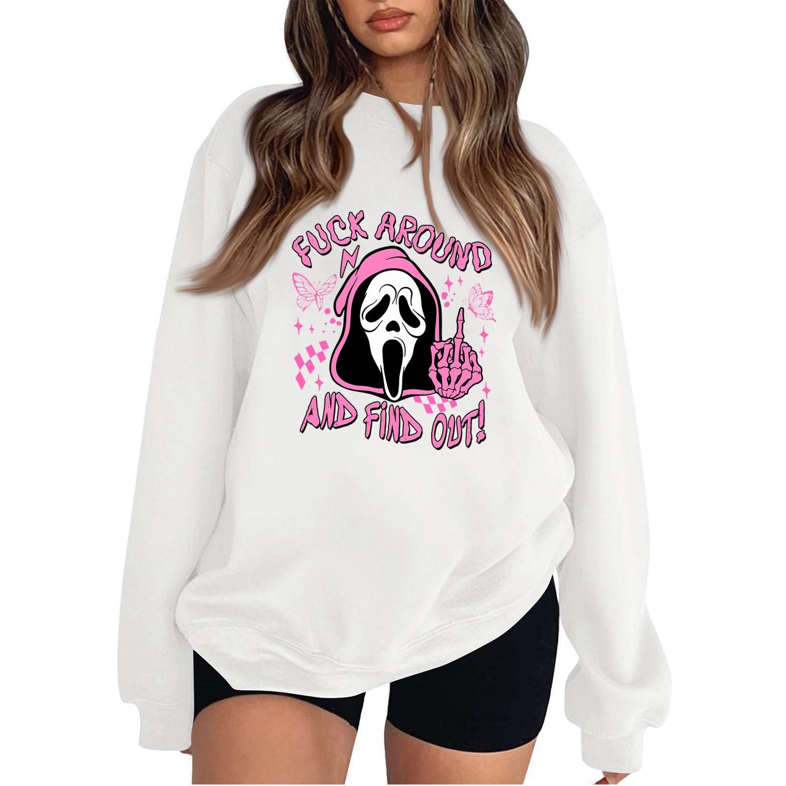 Женская толстовка спортивная Хэллоуин смешной ужас принт пуловер толстовка круглый вырез длинный рукав топ повседневная толстовка L белый
Женская толстовка спортивная Хэллоуин смешной ужас принт пуловер толстовка круглый вырез длинный рукав топ повседневная толстовка L белый