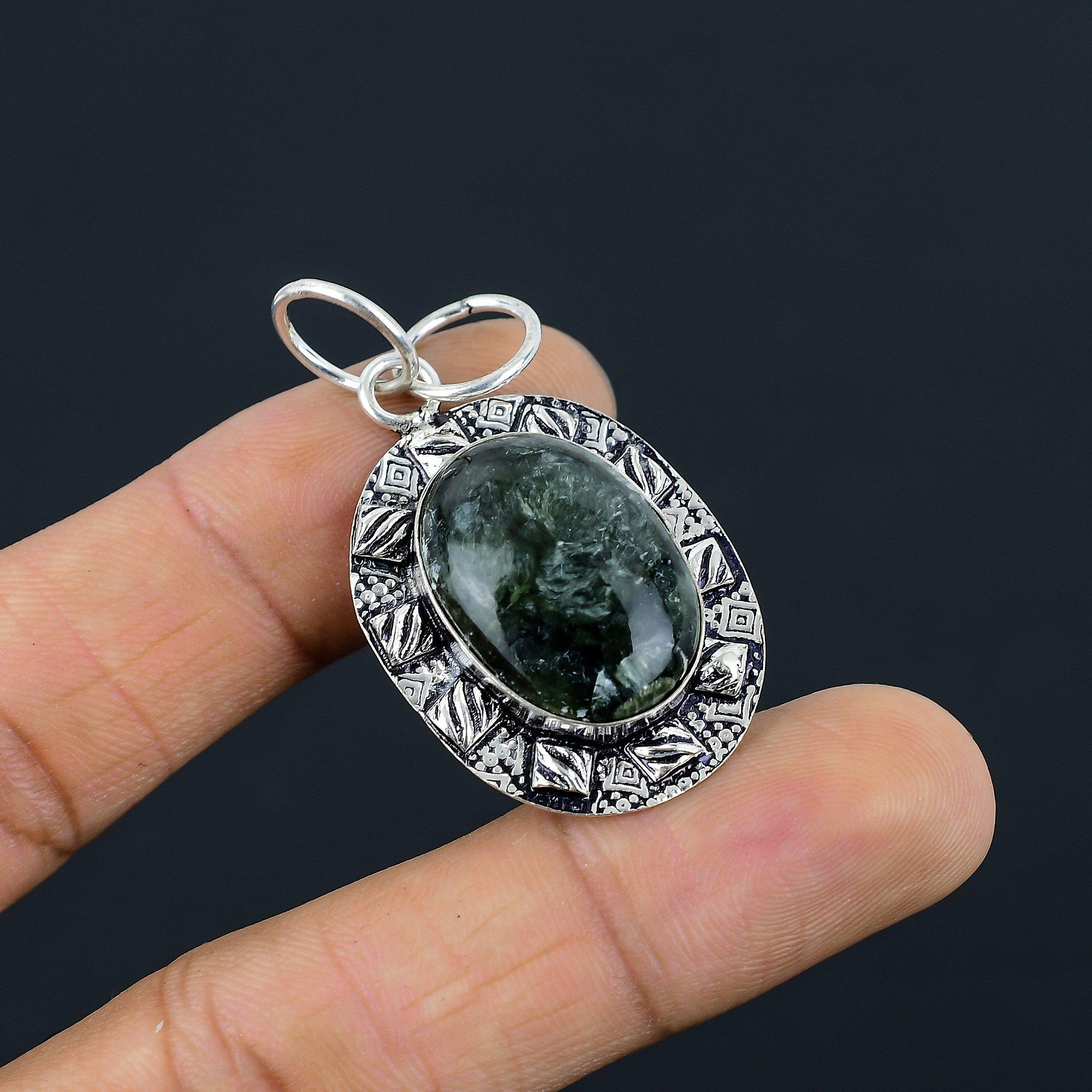 Daughters Day Sale 925 Silver Oval Seraphanite Gemstone Elegant Wedding Pendant
Daughters Day Sale 925 Silver Oval Seraphanite Gemstone Elegant Wedding Pendant