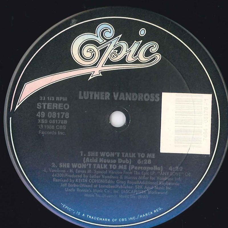 12inch Record LUTHER VANDROSS - She Won t Talk To Me 4908178 EPIC 1988 US Dance & Electronica Used
12inch Record LUTHER VANDROSS - She Won t Talk To Me 4908178 EPIC 1988 US Dance & Electronica Used