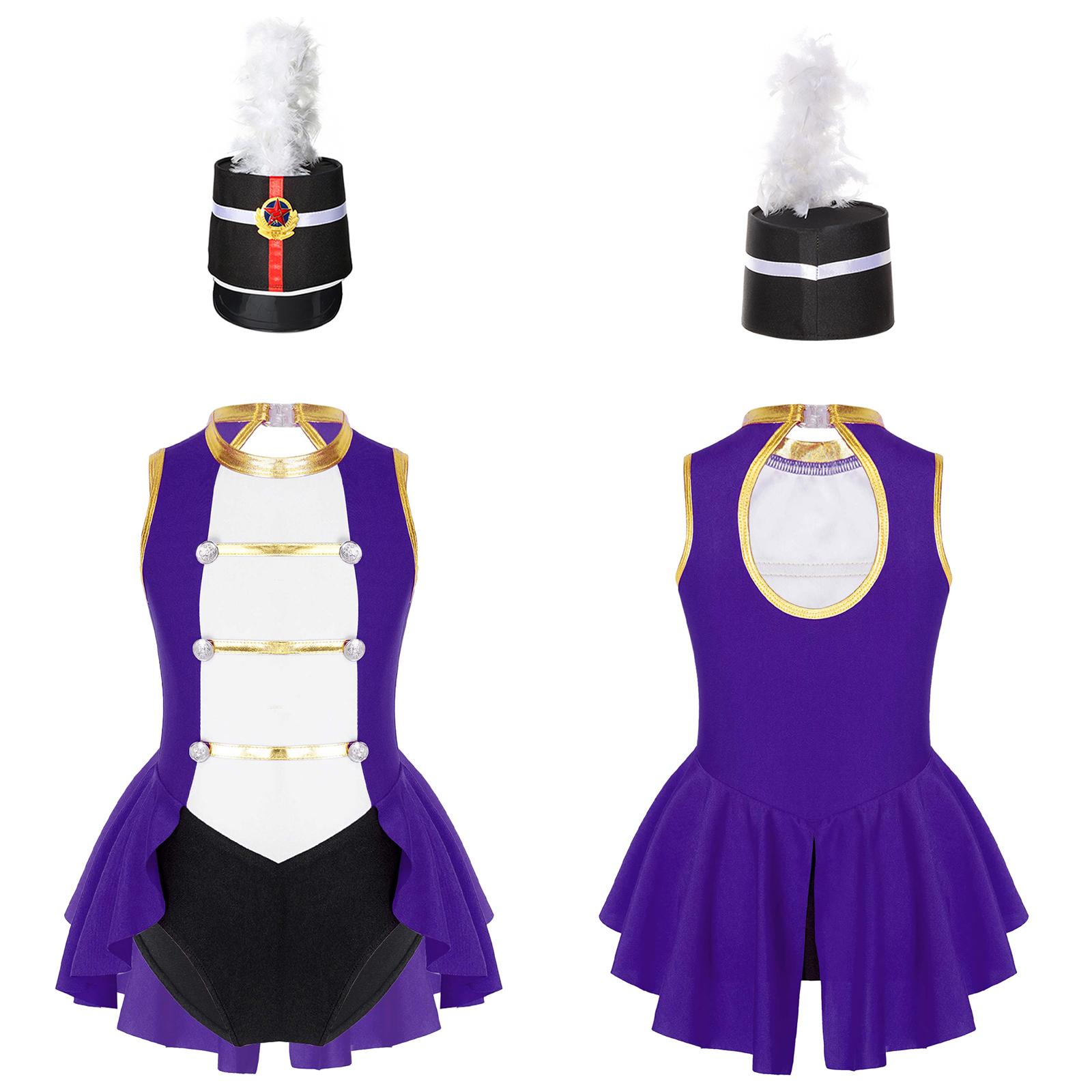 Girls Flag Raiser Halloween Costume: Round Neck Sleeveless Leotard with Back Cutout & Feather Hat for Dress Up Performance 15-16 Years фіолетовий
Girls Flag Raiser Halloween Costume: Round Neck Sleeveless Leotard with Back Cutout & Feather Hat for Dress Up Performance 15-16 Years фіолетовий