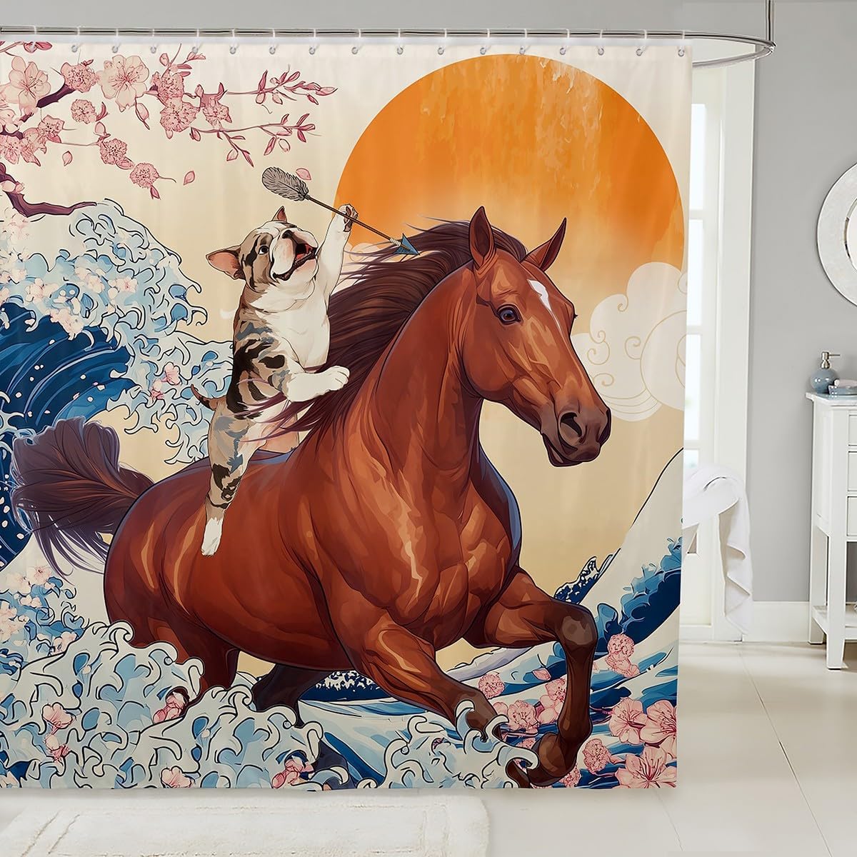 Kids Funny Waterproof Bathroom Curtain For Bathroom Dog Riding Dinosaur Bath Curtain, Japanese Style Shower Curtain Oriental W60H190(CM)-1 Pcs
Kids Funny Waterproof Bathroom Curtain For Bathroom Dog Riding Dinosaur Bath Curtain, Japanese Style Shower Curtain Oriental W60H190(CM)-1 Pcs