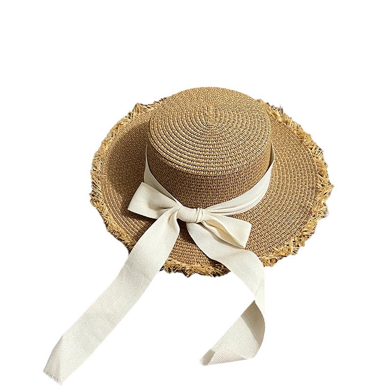Стиль Универсальная Шляпа Соломенная Плетеная 2 цвета Сладкий Бант Широкополая Шляпы-кепки Плоская Khaki White