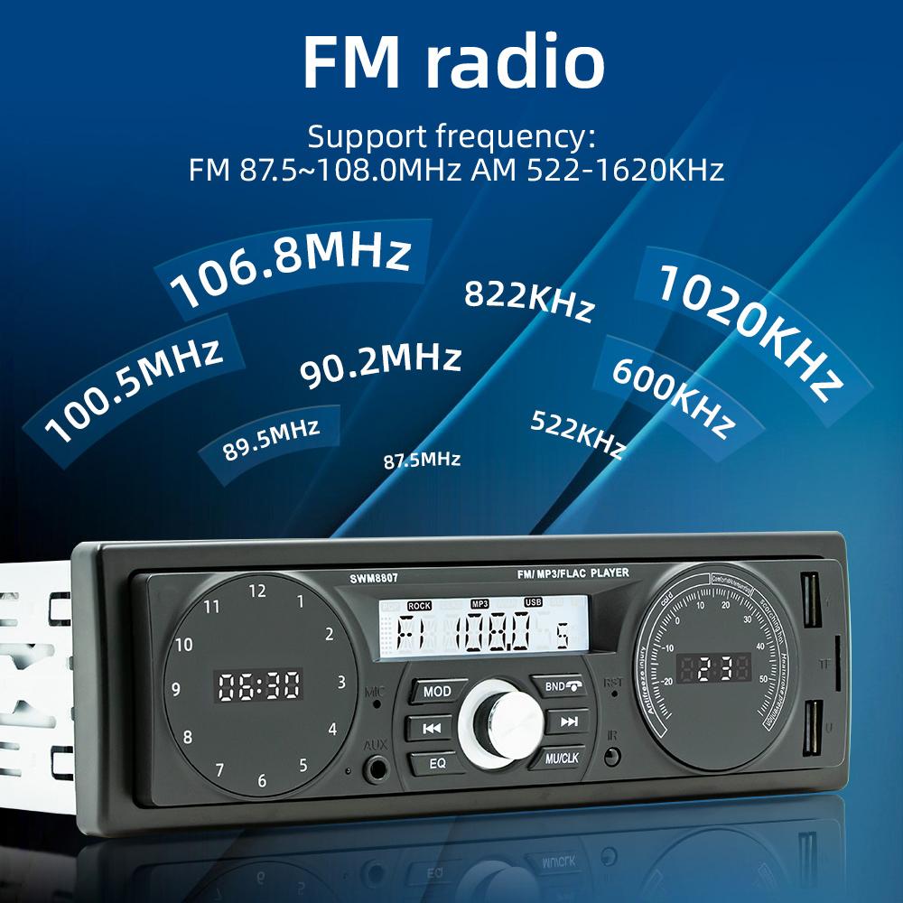 Автомобильный стереоресивер, одиночный Din BT, MP3-плеер, AM/FM-радио, поддержка дисплея времени/температуры
Автомобильный стереоресивер, одиночный Din BT, MP3-плеер, AM/FM-радио, поддержка дисплея времени/температуры