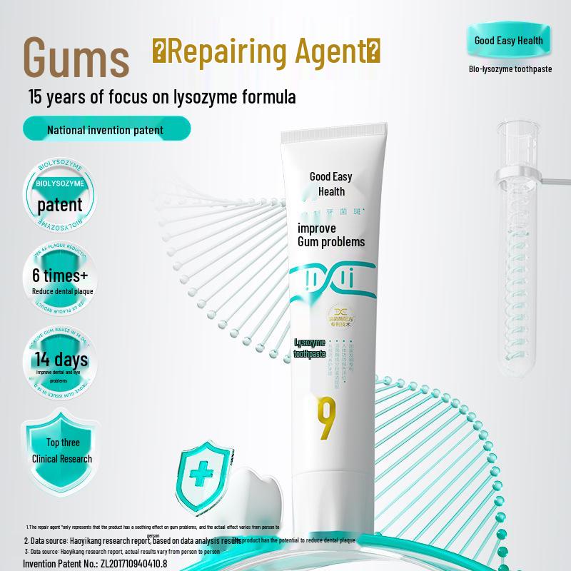 Lysozyme Toothpaste No. 9: Reduces Plaque, Eases Gum Issues, Freshens Breath - 100g 100g
Lysozyme Toothpaste No. 9: Reduces Plaque, Eases Gum Issues, Freshens Breath - 100g 100g